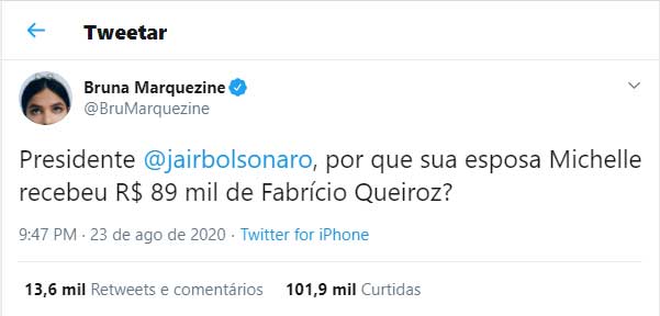 Bruna Marquezine questiona Bolsonaro
