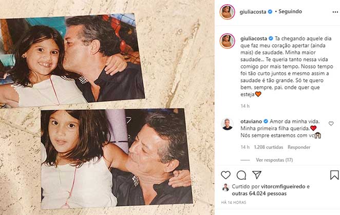 Giulia Costa fez um post homenageando o pai, Marcos Paulo