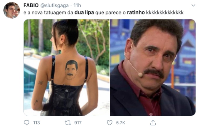 Tatuagem de Dua Lipa remete ao rosto de Ratinho