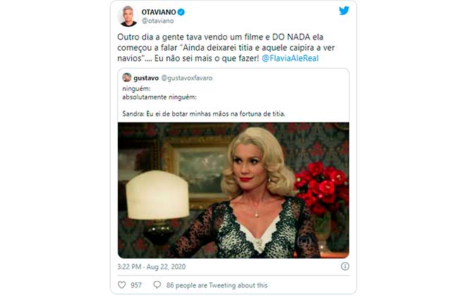 Otaviano Costa revelou que Flávia Alessandra repete frase de vilã de Êta Mundo Bom