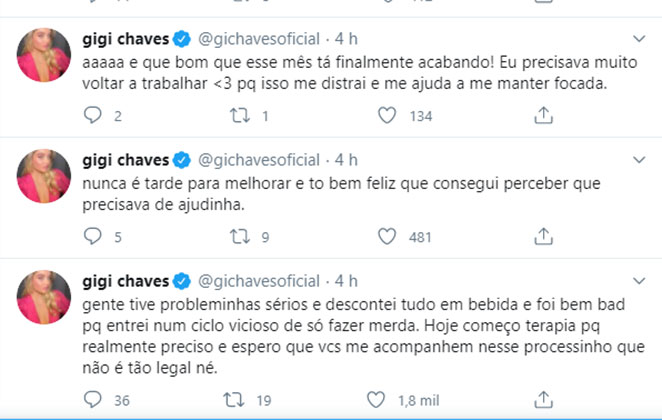 Giovanna Chaves abriu o coração no Twitter