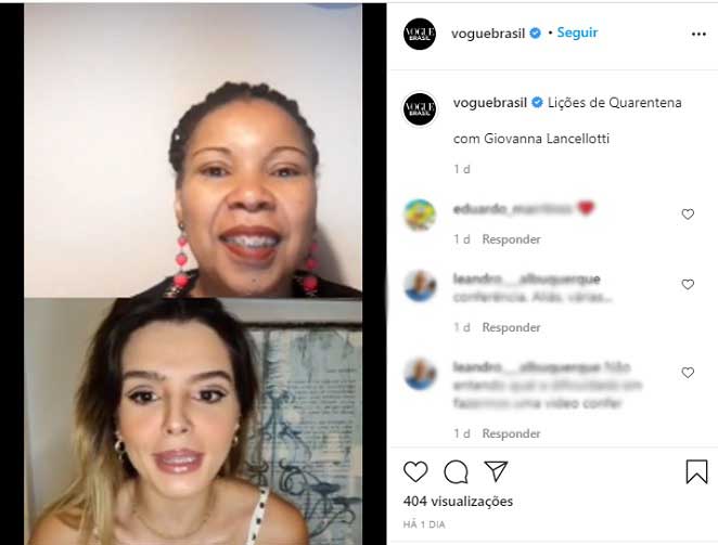 Giovanna Lancellotti participa de live da Vogue Brasil e relembra episódio de assédio