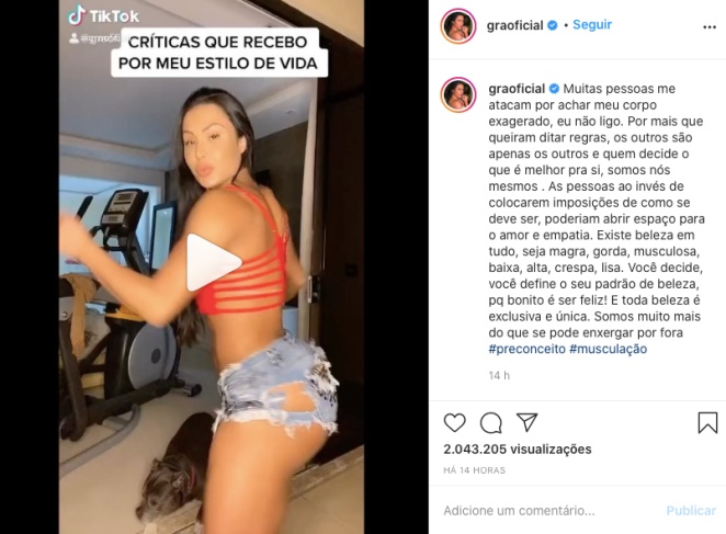 Gracyanne Barbosa rebate críticas ao seu corpo e estilo de vida