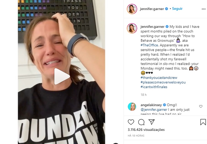 Jennifer Garner chora após assistir último episódio de The Office