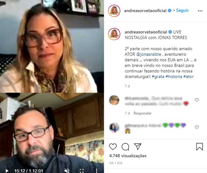 Jonas Torres participou de live com Andréa Sorvetão
