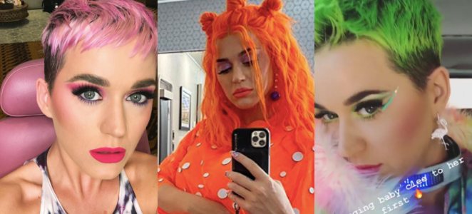 Katy Perry pintou os cabelos de diversas cores e usou muitas perucas