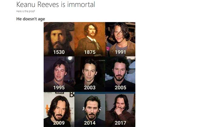 O site que fala que o ator Keanu Reeves é imortal
