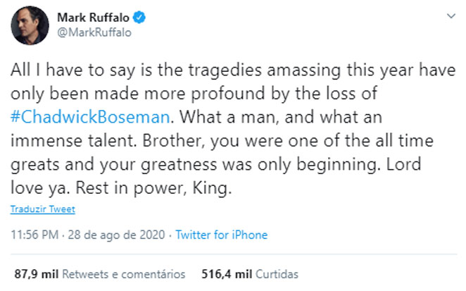 Mark Ruffalo homenageia o astro de Pantera Negra