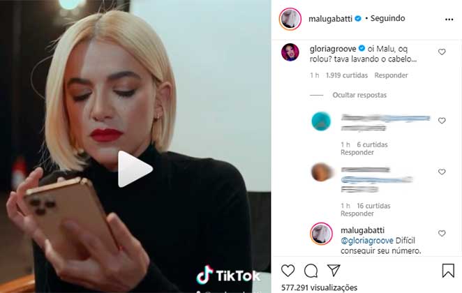 Malu Gabatti mencionou Gloria Groove em vídeo e drag queen comentou