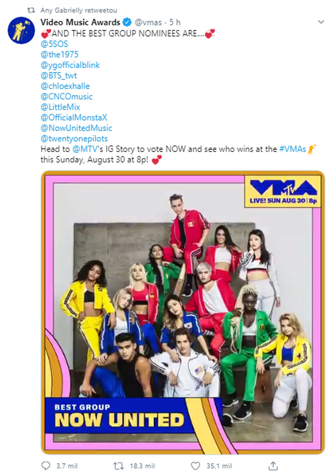 Conta do VMA anuncia os concorrentes na categoria de Melhor Grupo
