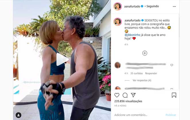 Ana Furtado e Boninho apareceram dançando no Instagram durante prática de atividade física
