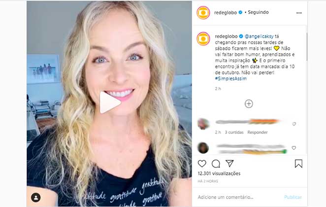 Angélica convidou os fãs no Instagram para conferir seu novo programa Simples Assim