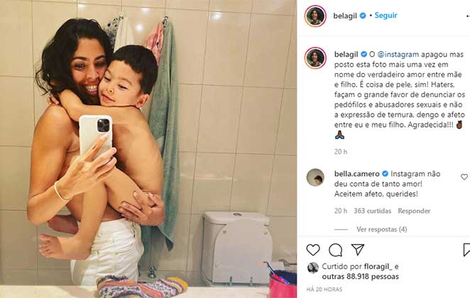 Bela Gil aparece sem camisa em foto com o filho Nino