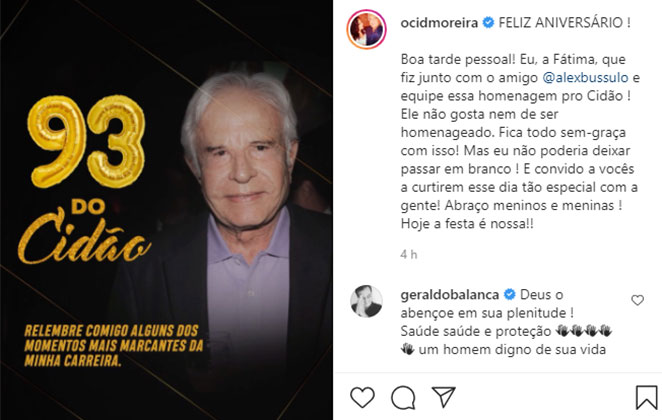 Cid Moreia celebra seus 93 anos