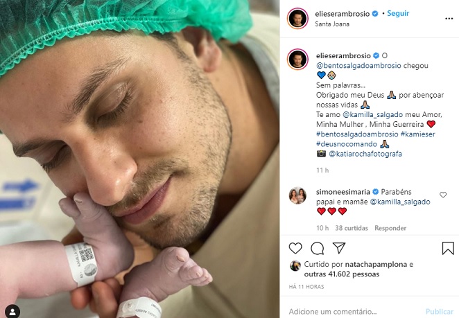 Elieser Ambrosio anunciou o nascimento do filho nas redes sociais