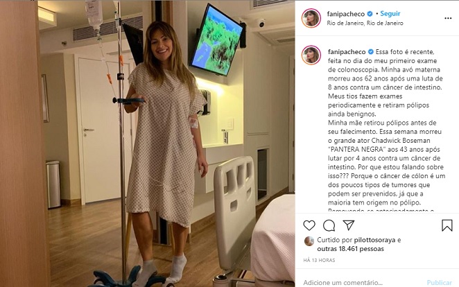Fani Pacheco faz exame de colonoscopia e alerta para importância da prevenção