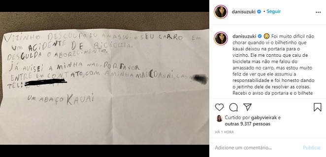 Danni Suzuki se emociona com atitude do filho