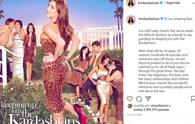 Kim Kardashian anuncia fim do reality familiar