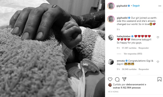 Gigi Hadid posta primeira foto da filha recém nascida
