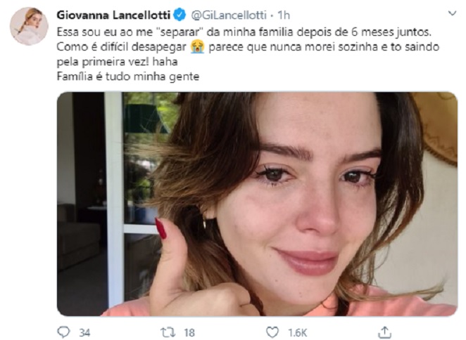 Giovanna Lancellotti chora ao se despedir da família