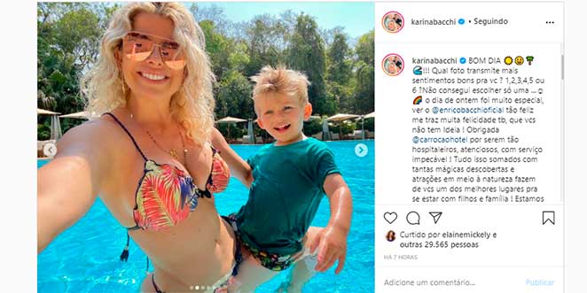 Karina Bacchi compartilhou fotos de dia de piscina com Enrico