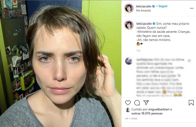 Leticia Colin corta o próprio cabelo e mostra resultado nas redes sociais