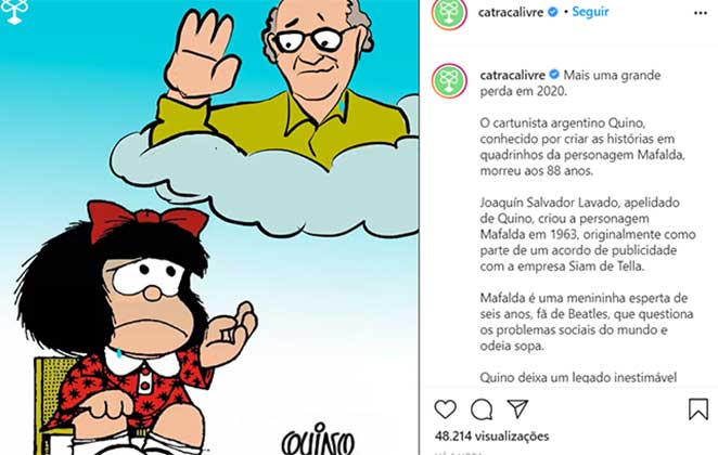 O Catraca Livre fez uma homenagem ao cartunista Quino