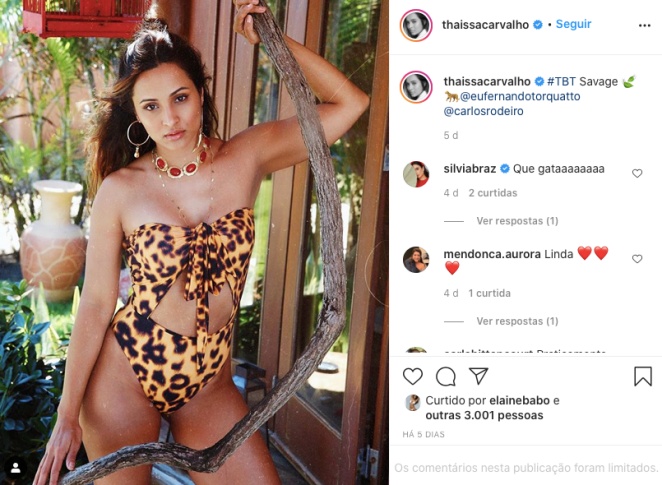 Thaissa Carvalho mostrou seu lado 'selvagem' com maiô de onça