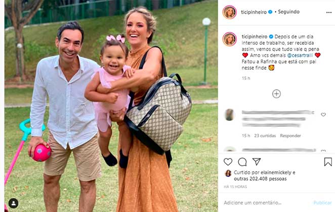 Ticiane Pinheiro mostrou no Instagram momento na qual é recebida pela família quando chega em casa