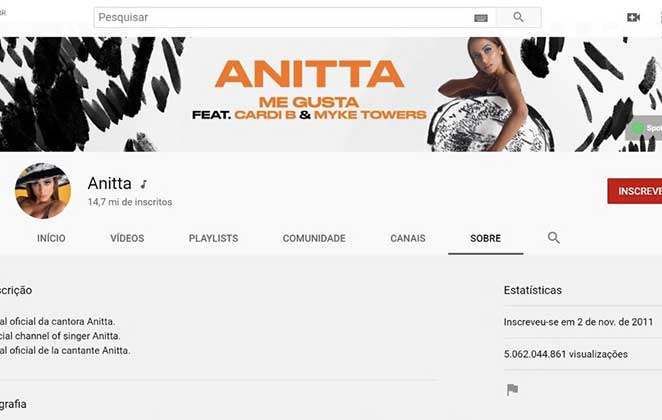 Canal do Youtube de Anitta
