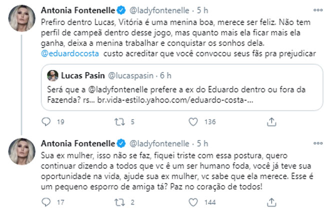 Antonia Fontenelle cutuca Eduardo Costa em rede social