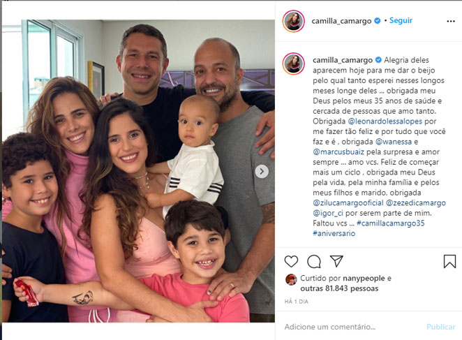 Camilla Camargo com a irmã e família
