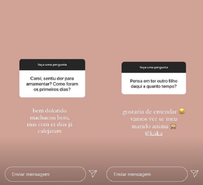 Carol Dias respondeu perguntas sobre maternidade no Instagram