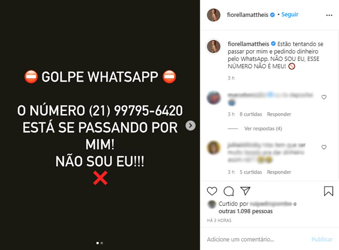Fiorella Mattheis denuncia golpe usando seu nome