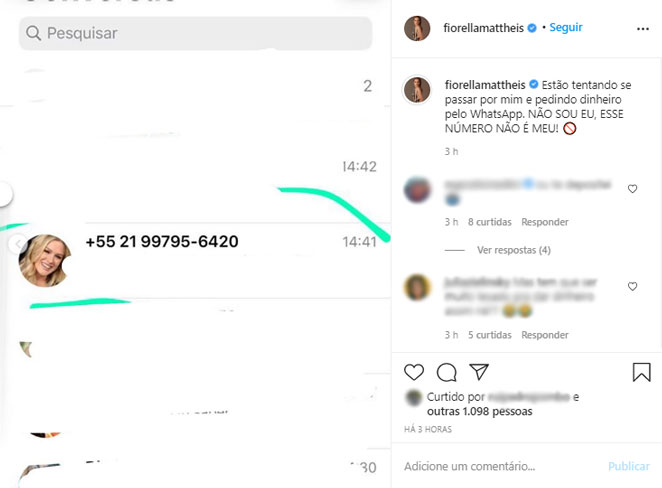A modelo ainda mostrou o número e a foto usada pela pessoa