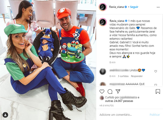 Flávia Viana e família celebram primeiro mês de vida do filho caçula