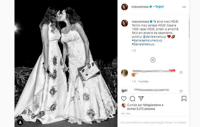 Malu Verçosa comemorou sete anos de casada com Daniela Mercury