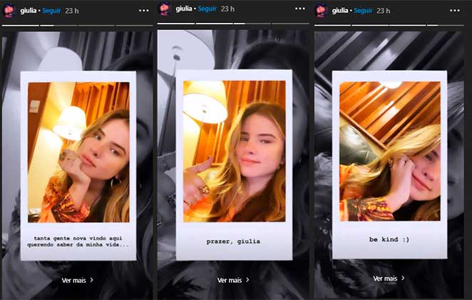 Giulia Be pediu gentileza a novos seguidores nos stories do Instagram