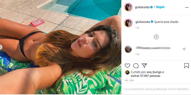Giulia Costa exibiu seu corpão em foto tomando sol de biquíni
