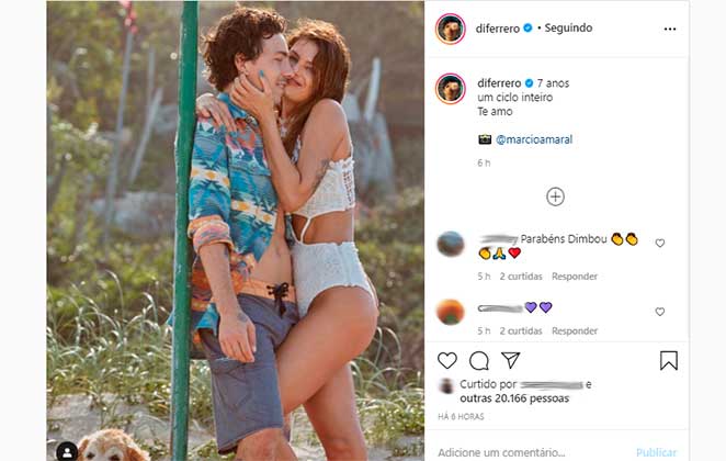 Di Ferrero comemorou sete anos ao lado de Isabeli Fontana no Instagram