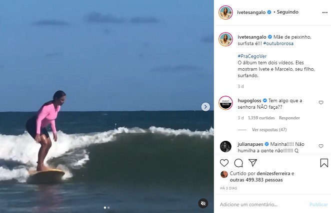 Ivete Sangalo aproveitou tempo livre para surfar com o filho