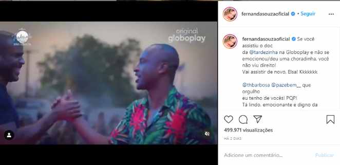 Publicação de Fernanda Souza nas redes sociais