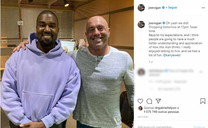 Publicação de Joe Rogan com Kanye West na web