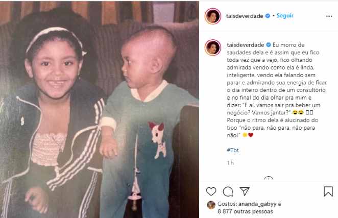 Publicação de Taís Araújo nas redes sociais
