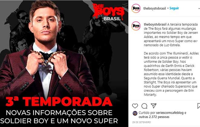 Jensen Ackles será o Soldier Boy na terceira temporada de The Boys