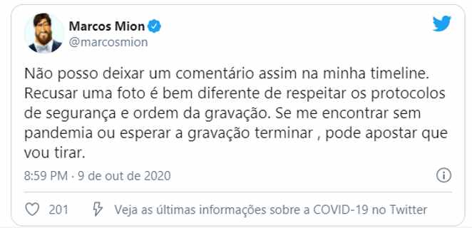 Resposta de Marcos Mion ao internauta