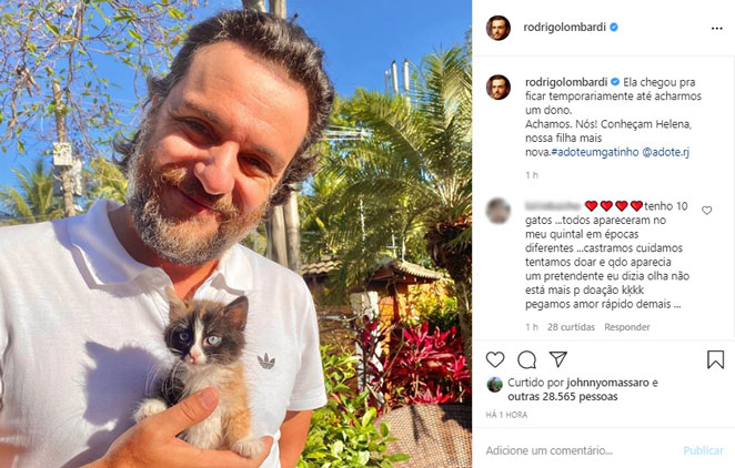 Rodrigo Lombardi encanta ao adotar filhote de gato