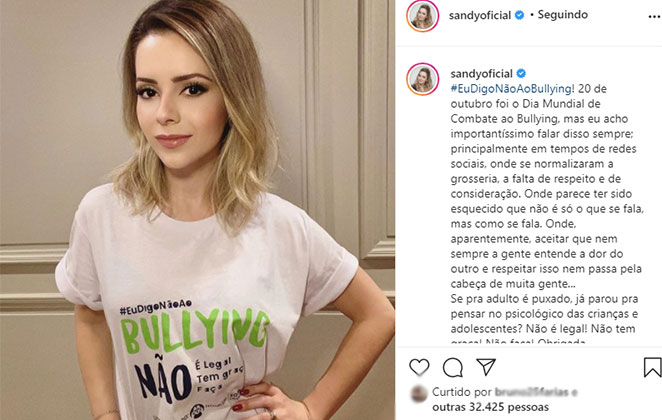 Sandy faz campanha de conscientização na rede social