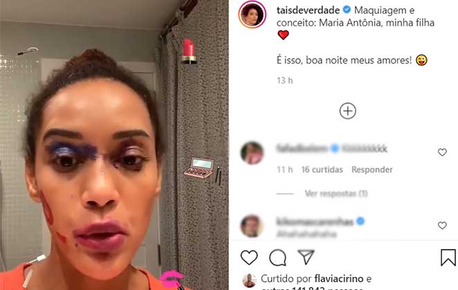 Taís Araujo mostra a maquiagem feita por sua filha: 'Obra de arte'