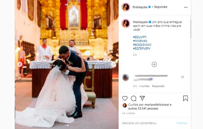 Thaila Ayala comemorou um ano de casamento com Renato Góes no Instagram